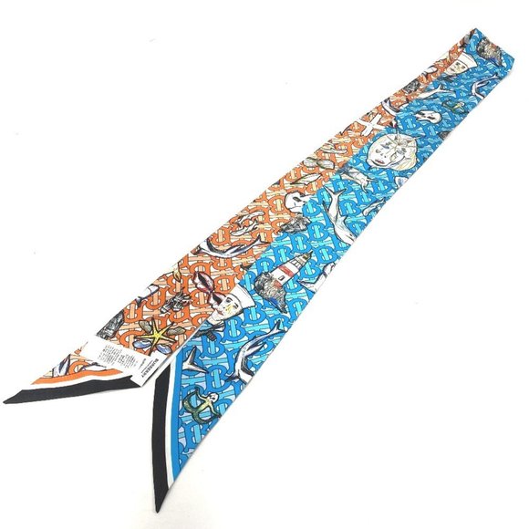 BURBERRY 8040559 TB Skinny Scarf Bandeau Silk Women's Orange - Picture 1 of 6